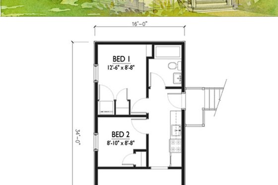 small katrina cottage floor plan and elevation 2 br houseplan number 514-5