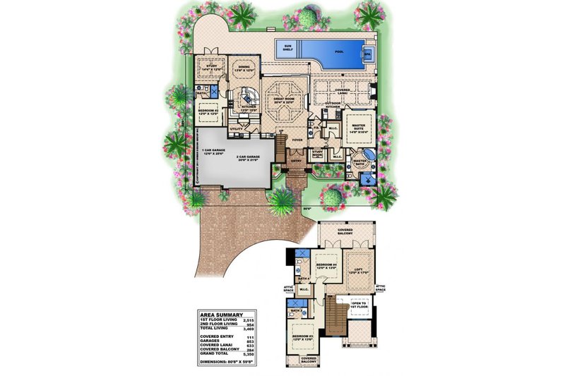 Architectural House Design - Floor Plan - Main Floor for Beach House Plan #27-520 - 4 bed, 3.5 bath