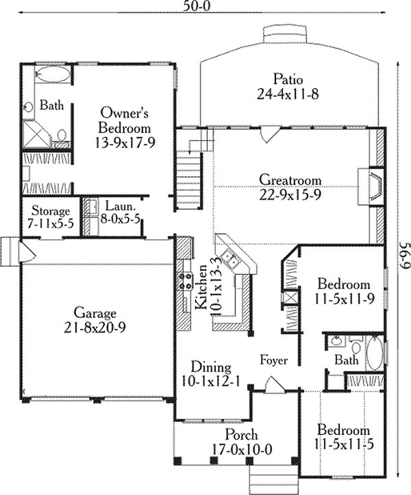 Country Style, traditional house plan, main level floor plan