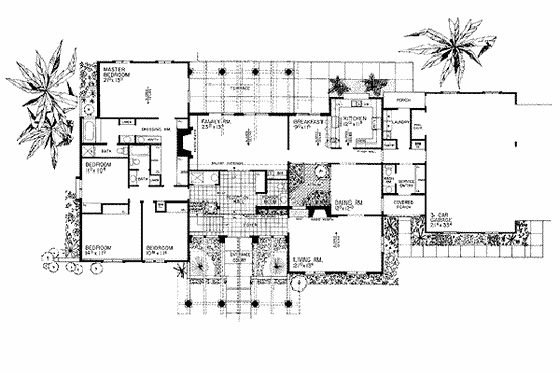 Floor Plan - Main Floor for Adobe / Southwestern House Plan #72-232 - 4 bed, 2.5 bath