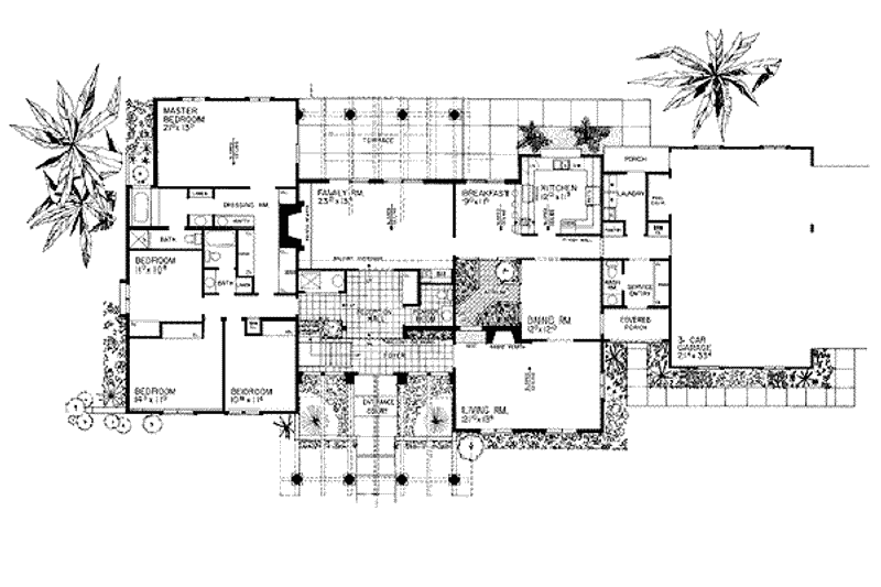 House Blueprint - Floor Plan - Main Floor for Adobe / Southwestern House Plan #72-232 - 4 bed, 2.5 bath