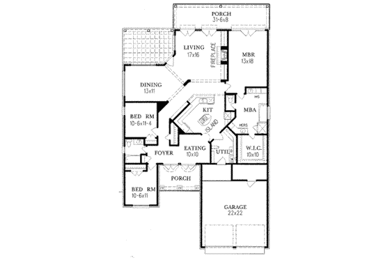 Floor Plan - Main Floor for European House Plan #15-137 - 3 bed, 2 bath
