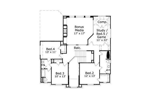Floor Plan - Upper Floor for European House Plan #411-715 - 4 bed, 3.5 bath