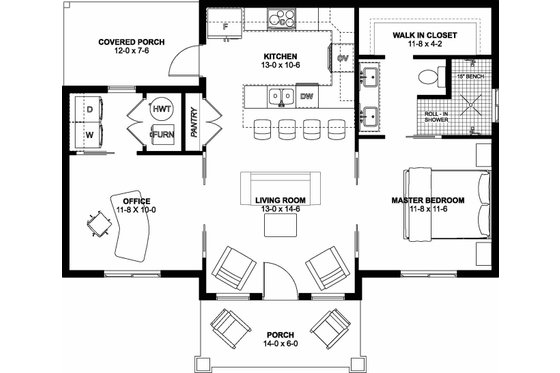 Floor Plan - Main Floor for Farmhouse House Plan #126-295 - 1 bed, 1 bath