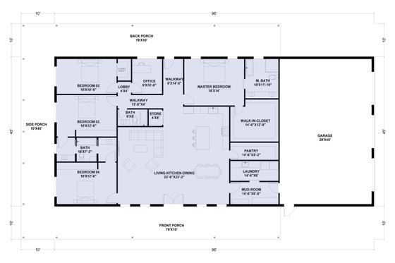 Floor Plan - Main Floor for Barndominium House Plan #1107-52 - 4 bed, 3 bath