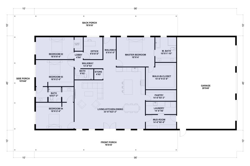 Dream House Plan - Floor Plan - Main Floor for Barndominium House Plan #1107-52 - 4 bed, 3 bath