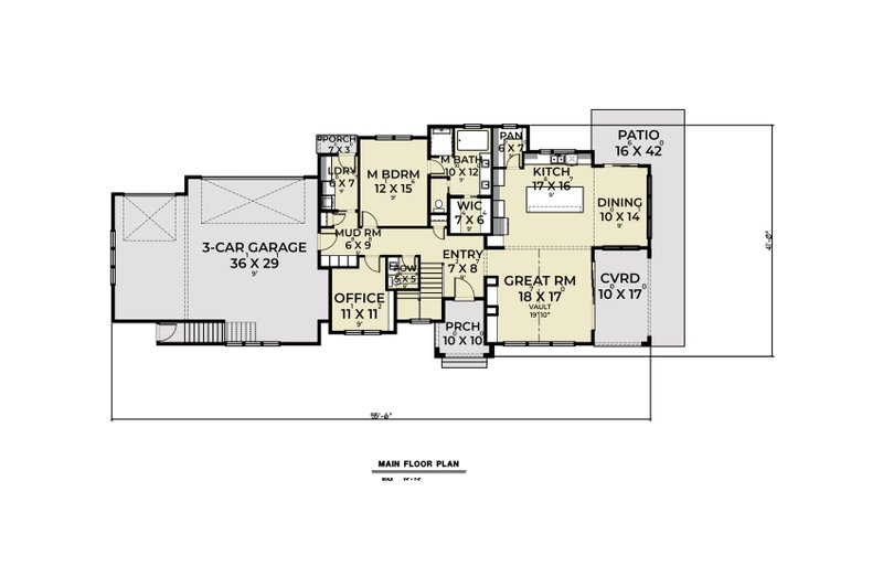 Architectural House Design - Floor Plan - Main Floor for Farmhouse House Plan #1070-133 - 5 bed, 3.5 bath
