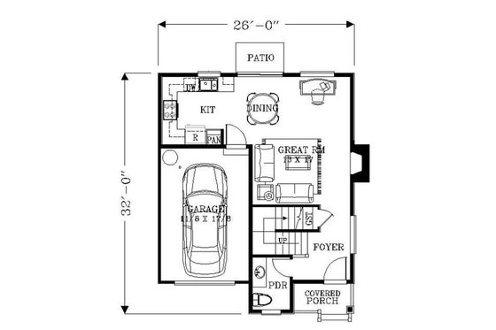 Floor Plan - Main Floor for Bungalow House Plan #53-416 - 3 bed, 2.5 bath