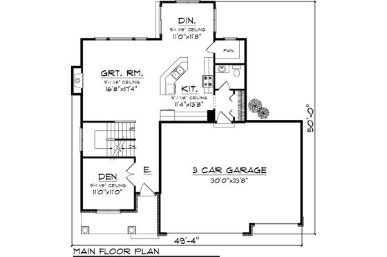 Floor Plan - Main Floor for Craftsman House Plan #70-1049 - 3 bed, 2.5 bath