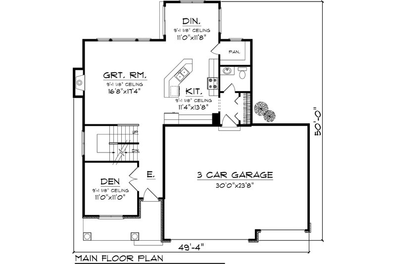 Home Plan - Floor Plan - Main Floor for Craftsman House Plan #70-1049 - 3 bed, 2.5 bath