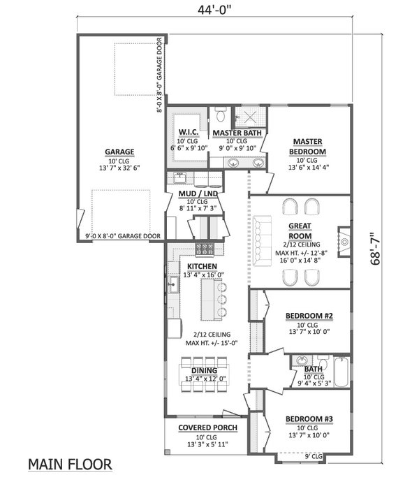 House Design - Floor Plan - Main Floor for Country House Plan #1089-57 - 3 bed, 2 bath