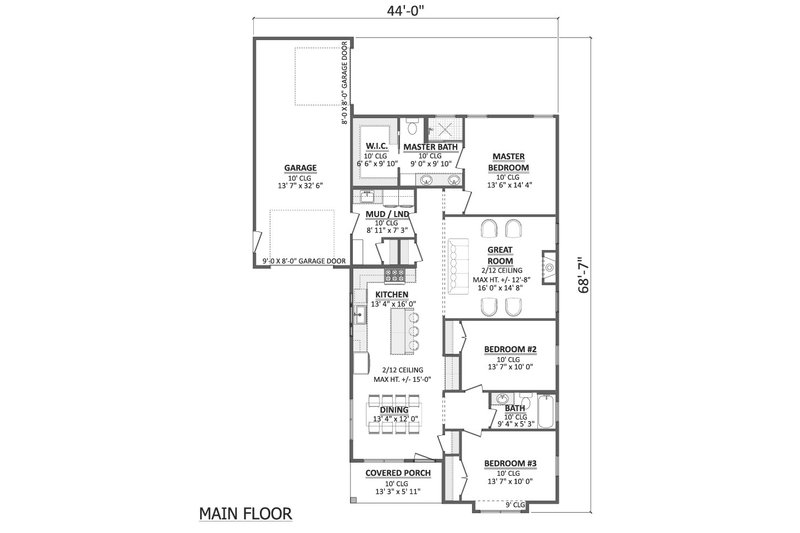 Dream House Plan - Floor Plan - Main Floor for Country House Plan #1089-57 - 3 bed, 2 bath