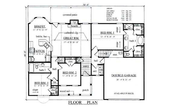 Floor Plan - Main Floor for Country House Plan #42-366 - 3 bed, 2 bath