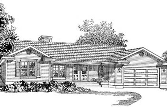 Exterior - Front Elevation for Ranch House Plan #47-208 - 3 bed, 2.5 bath