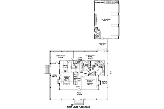 Floor Plan - Main Floor for Southern House Plan #81-13909 - 3 bed, 3 bath