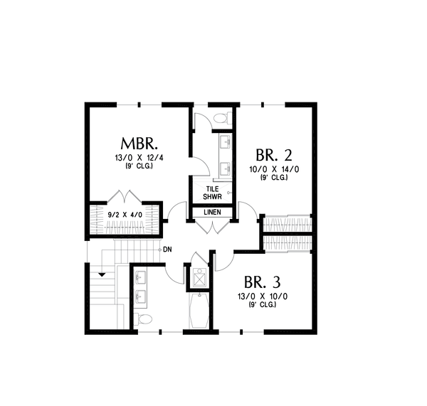 House Blueprint - Floor Plan - Upper Floor for Farmhouse House Plan #48-1225 - 3 bed, 2.5 bath