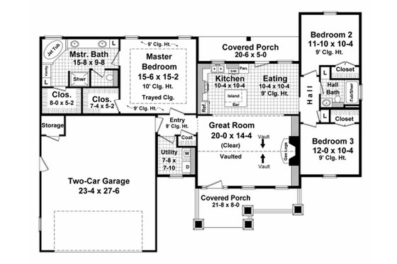 Floor Plan - Main Floor for Craftsman House Plan #21-344 - 3 bed, 2 bath