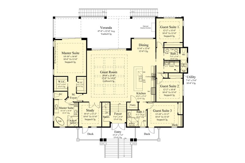 Architectural House Design - Floor Plan - Main Floor for Beach House Plan #930-530 - 4 bed, 3 bath