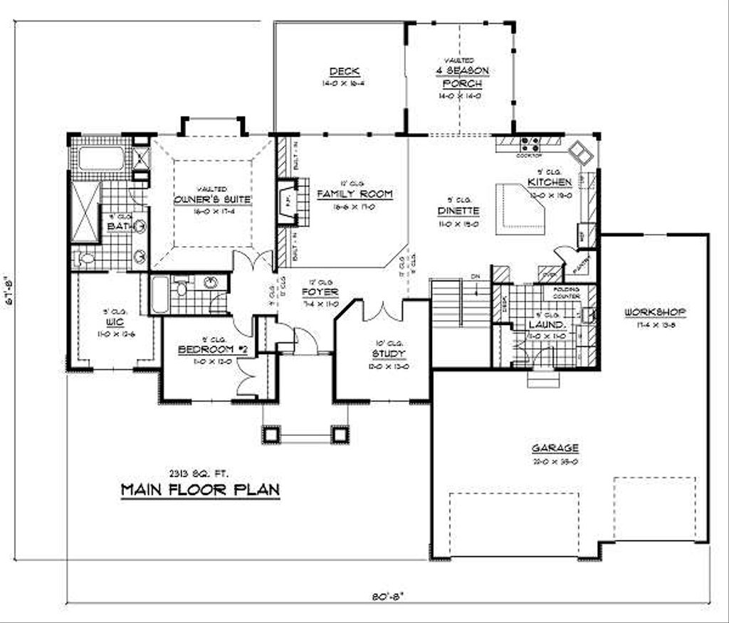 European Style House Plan - 2 Beds 2 Baths 2313 Sq/Ft Plan #51-259 ...