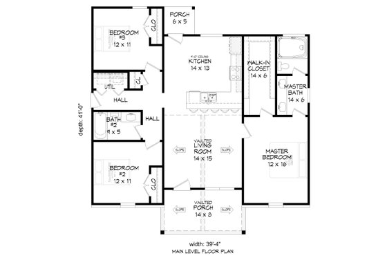 Floor Plan - Main Floor for Traditional House Plan #932-541 - 3 bed, 2 bath