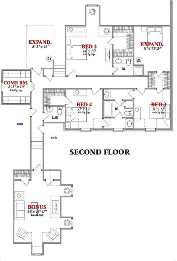 European Floor Plan - Upper Floor Plan #63-229
