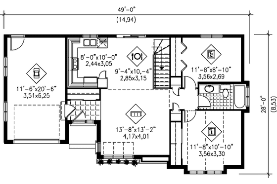 Floor Plan - Main Floor for Contemporary House Plan #25-1094 - 2 bed, 1 bath