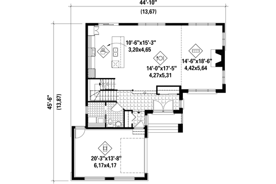 Floor Plan - Main Floor for Contemporary House Plan #25-4300 - 3 bed, 1.5 bath