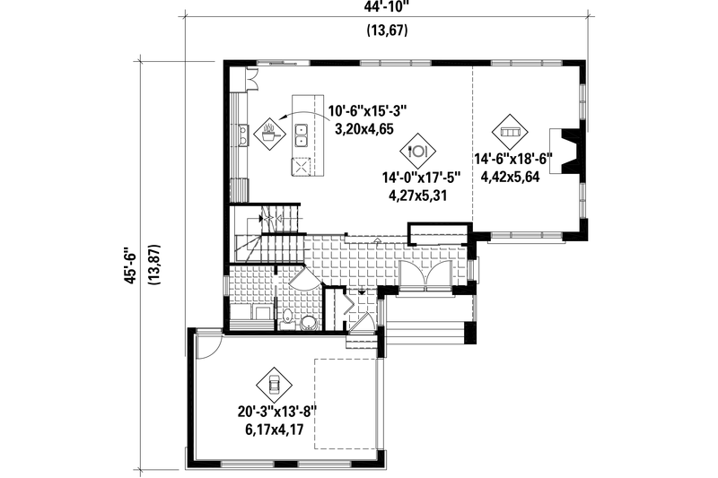 Architectural House Design - Floor Plan - Main Floor for Contemporary House Plan #25-4300 - 3 bed, 1.5 bath