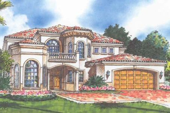 Exterior - Front Elevation for Mediterranean House Plan #420-148 - 3 bed, 3.5 bath
