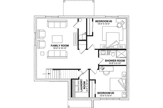 Floor Plan - Lower Floor for Contemporary House Plan #23-2808 - 3 bed, 2 bath