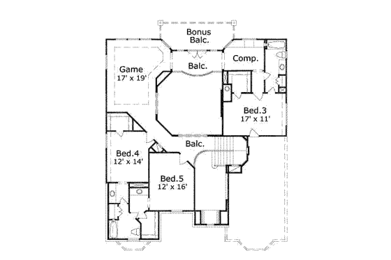 Floor Plan - Upper Floor for Traditional House Plan #411-104 - 5 bed, 4 bath
