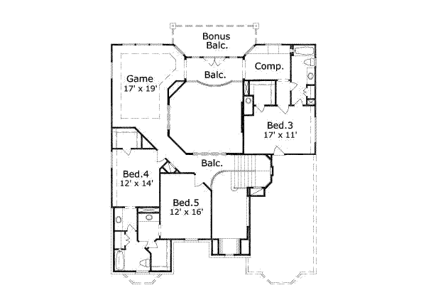 Traditional Floor Plan - Upper Floor Plan #411-104