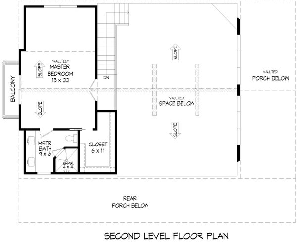 Southern Floor Plan - Upper Floor Plan #932-1076