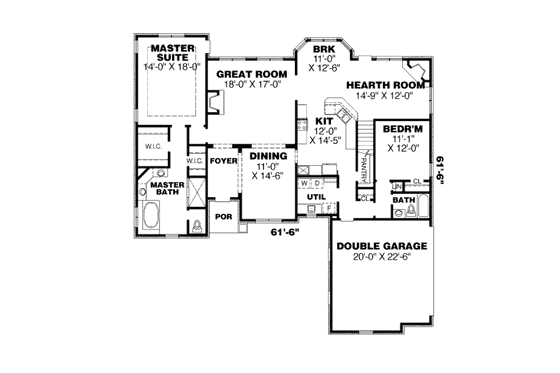 Floor Plan - Main Floor for European House Plan #34-222 - 4 bed, 3 bath