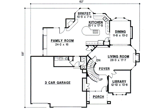 Floor Plan - Main Floor for European House Plan #67-599 - 4 bed, 3.5 bath