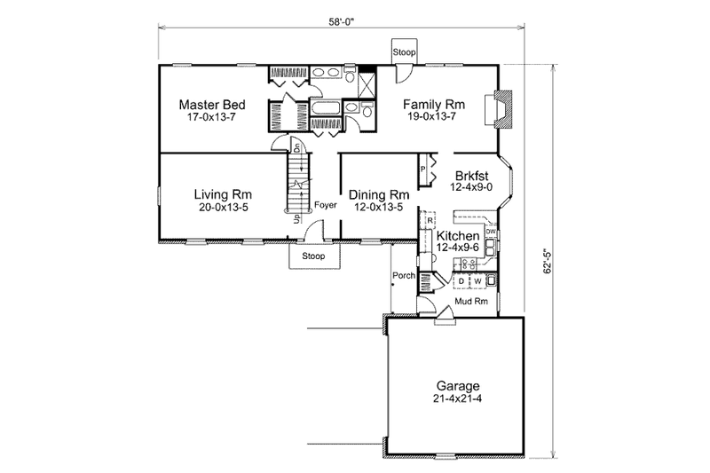 Home Plan - Floor Plan - Main Floor for Country House Plan #57-539 - 4 bed, 2.5 bath