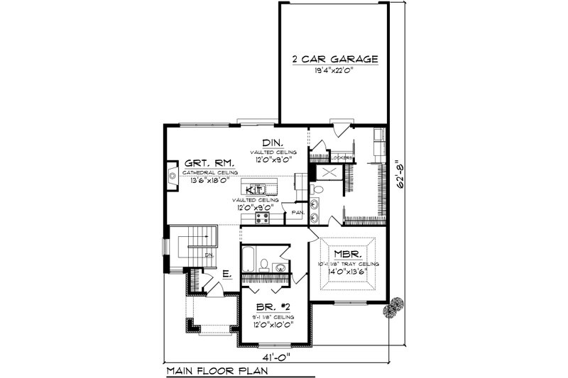 House Plan Design - Floor Plan - Main Floor for Cottage House Plan #70-1074 - 2 bed, 1.5 bath