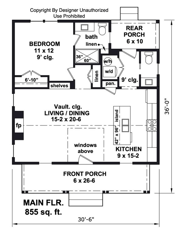 Bungalow Style House Plan - 1 Beds 1 Baths 855 Sq/Ft Plan #51-1435 ...