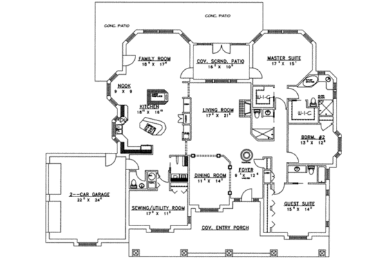 Floor Plan - Main Floor for Traditional House Plan #117-174 - 3 bed, 4 bath