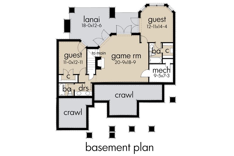House Blueprint - Floor Plan - Lower Floor for Farmhouse House Plan #120-292 - 3 bed, 2 bath