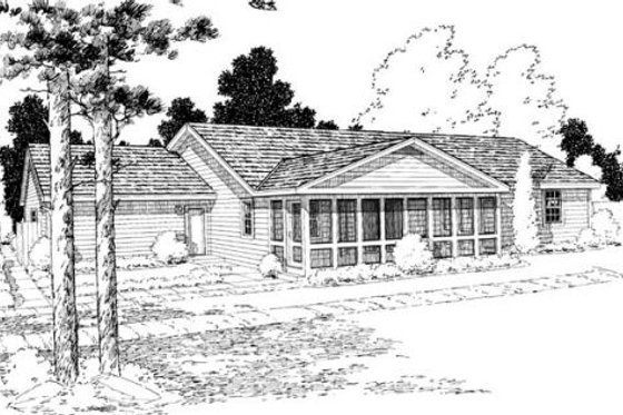 Exterior - Rear Elevation for Ranch House Plan #312-849 - 3 bed, 2 bath