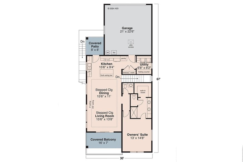 Home Plan - Floor Plan - Main Floor for Prairie House Plan #124-1410 - 3 bed, 2.5 bath