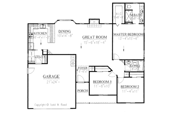 Floor Plan - Main Floor for Country House Plan #437-7 - 3 bed, 2 bath