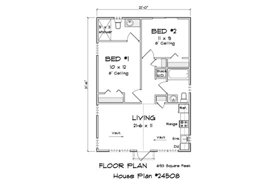Floor Plan - Main Floor 1 for Cottage House Plan #513-2301 - 2 bed, 2 bath