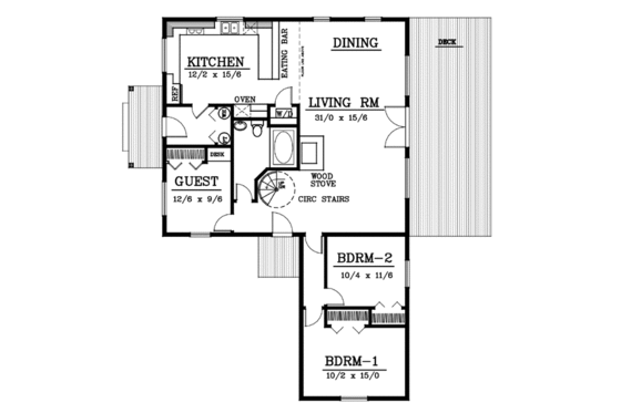 Floor Plan - Main Floor House Plan #100-221 - 3 bed, 1 bath