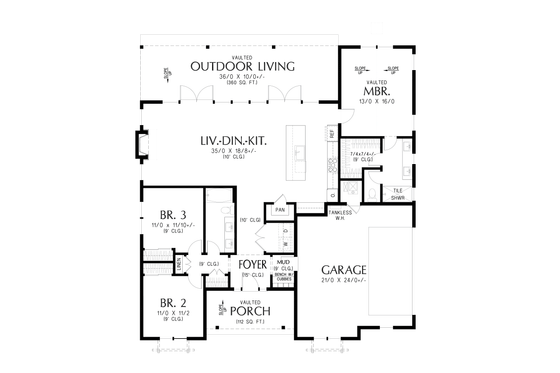 Floor Plan - Main Floor for Farmhouse House Plan #48-1220 - 3 bed, 2 bath