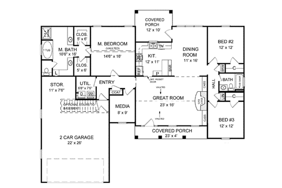 Floor Plan - Main Floor for Southern House Plan #21-137 - 3 bed, 2 bath