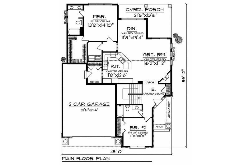 Home Plan - Floor Plan - Main Floor for Craftsman House Plan #70-912 - 2 bed, 2 bath