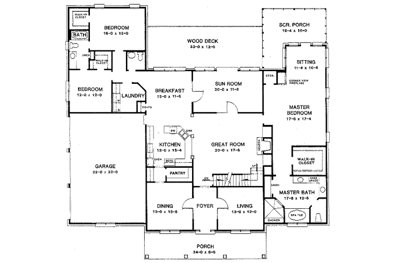 Architectural House Design - Floor Plan - Main Floor for Traditional House Plan #10-202 - 3 bed, 3.5 bath