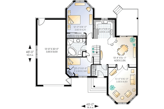 Floor Plan - Main Floor for European House Plan #23-156 - 2 bed, 1 bath